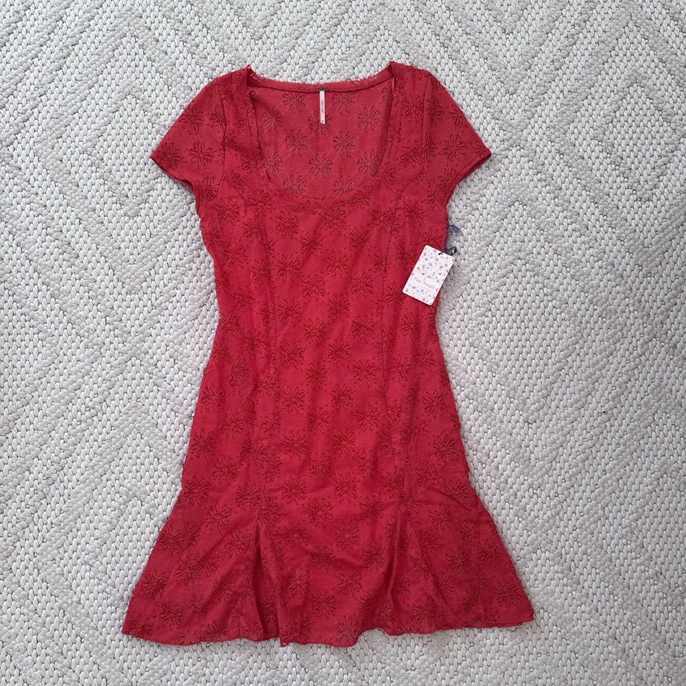 NWT Free People Red Floral Lace Dress